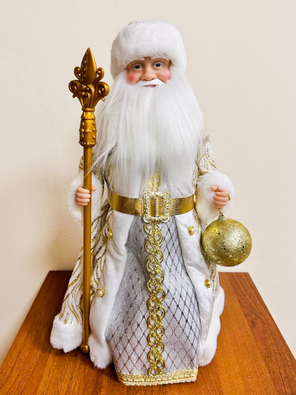 Фигура новогодняя "Дед Мороз" бел./золот., музык., 46см