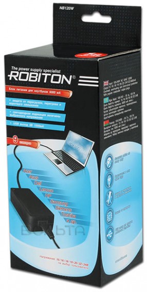 СЗУ для ноутбука (15,16,18,19,20,22,24V+USB 1A) 8 переход. Robiton NB120W