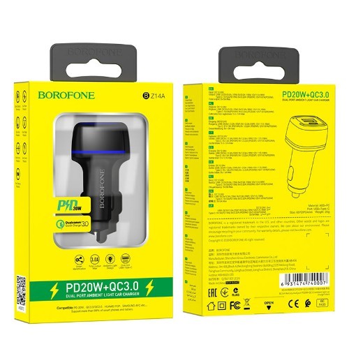 Адаптер автомобильный USB + Type-C 3.4А QC3.0 18W + PD20W Borofone BZ14A