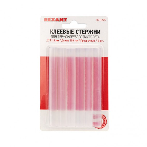 Стержни для клеевого пистолета d=11мм, L=100мм (прозрачные) 6шт Rexant 09-1225