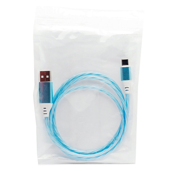 Кабель USB - Type-C 1м 2А/10W, ПВХ светящийся (синий/зеленый/красный/белый)