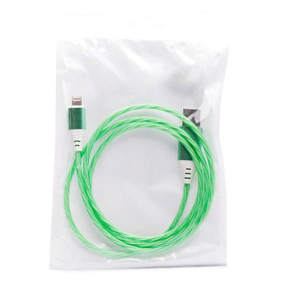 Кабель USB - lightning 1м 2А ПВХ светящийся (синий/зеленый/красный/белый)