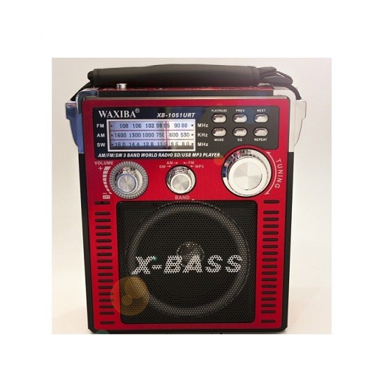 Радиоприемник Waxiba XB-1051URT (USB/SD/FM/акб.18650/220V/фонарь) красный