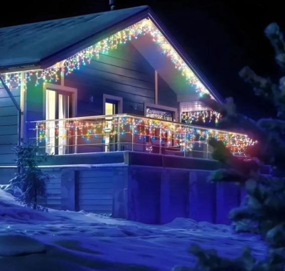 Уличная гирлянда "Бахрома" LED, 50*0,6m, разноцв, мерц.хол., белый.шнур, соед.