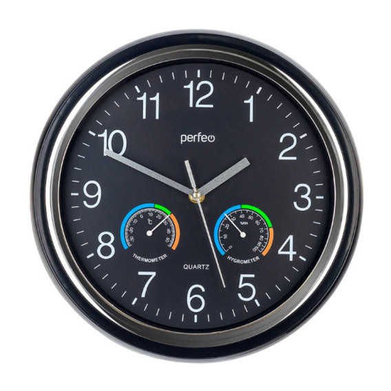 Часы настенные Perfeo "PF-WC-012" чер.корп., кругл., д.30см (1АА) PF_D0378