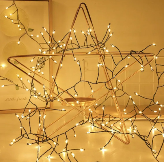 Гирлянда "Мишура" LED, 10м, тепл. бел., зеленая проволока