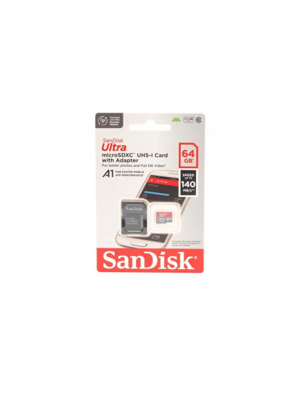 Карта памяти microSDHC SanDisk 64Gb Class 10 UHS-1 A1 (140MB/s) с адапт
