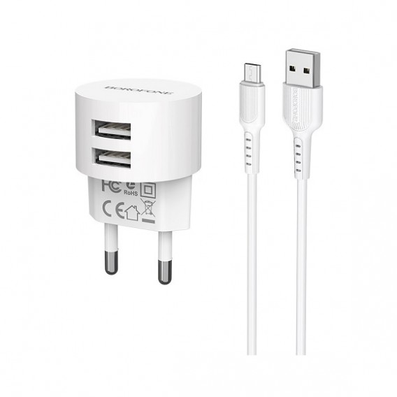 Адаптер сетевой с кабелем USB - microUSB 2.4A Borofone BA23A