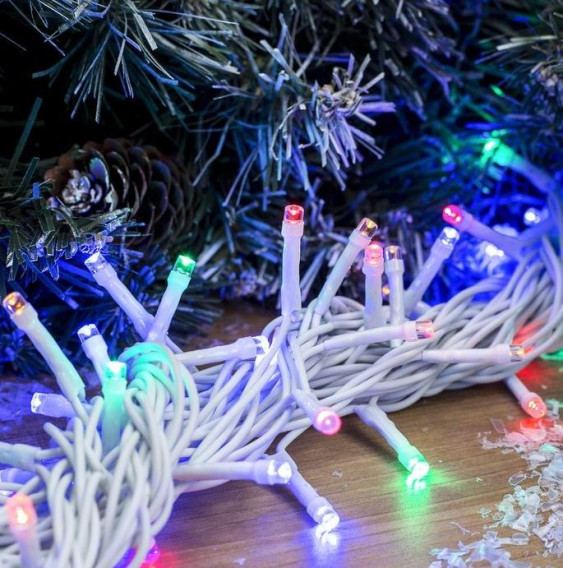 Уличная гирлянда "Нить" LED, 7,5м, разноцв., мерц., бел.шнур(утолщенный)