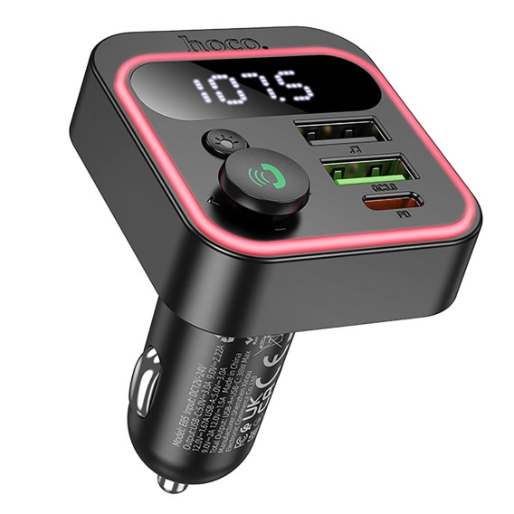 MP3 FM модулятор автомоб. Hoco E85 (Bluetooth, 2*USB, QC3.0, PD 20W) черный