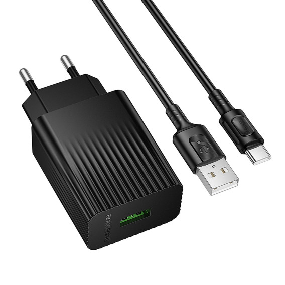 Адаптер сетевой с кабелем USB - Type-C 3A/18W QC3.0 Borofone BAS72A, черный