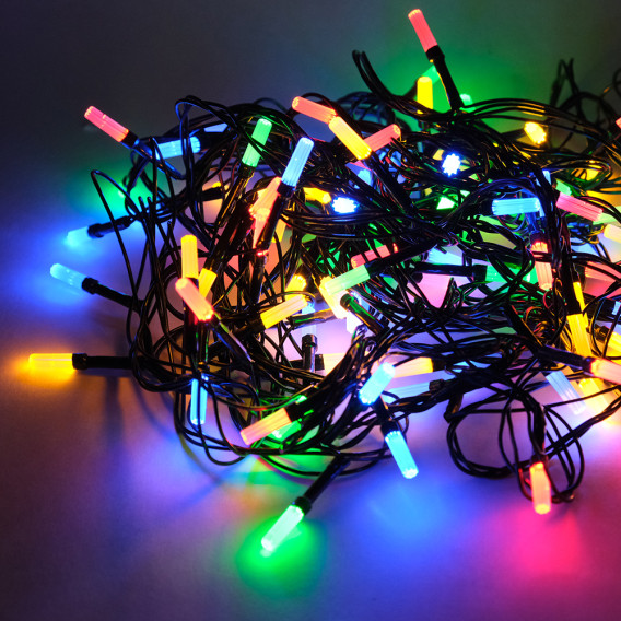 Гирлянда "Нить. Лучики" 100LED, мульти 4цв., 10м, т-зел.шнур Funray