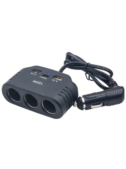 Разветвитель в авто на 3 устройства + 2USB + Type-C, 120W, Olesson 2011