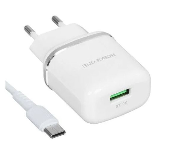 Адаптер сетевой с кабелем USB - Type-C 3A QC3.0 Borofone BA36A