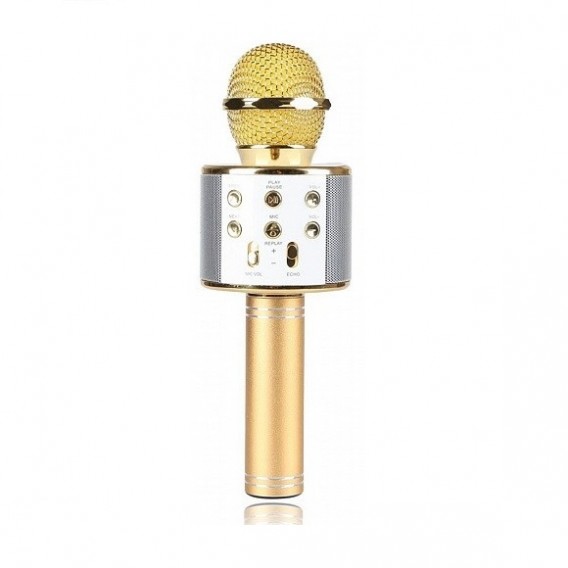 Микрофон со встр.колонкой для караоке (microSD, Bluetooth) WS-858/C-335 золото