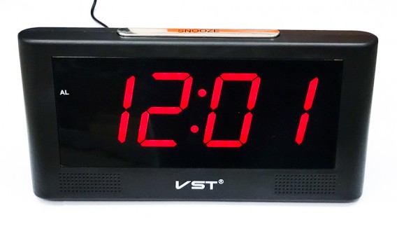 Часы настольные VST-732-1 крас.цифры, черн.корпус (USB+2*ААА)