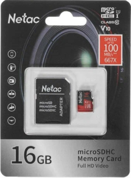 Карта памяти microSDHC Netac 16Gb Extreme Pro UHS-1 U1 V10 (100MB/s)б/адап