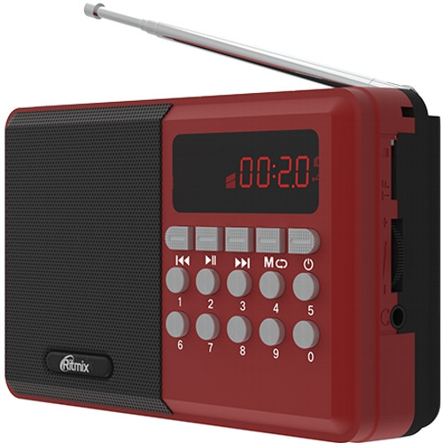 Радиоприемник Ritmix RPR-002 (Fm/BT/USB/microSD/акб.18650) красн (12х3,2х7,5см)