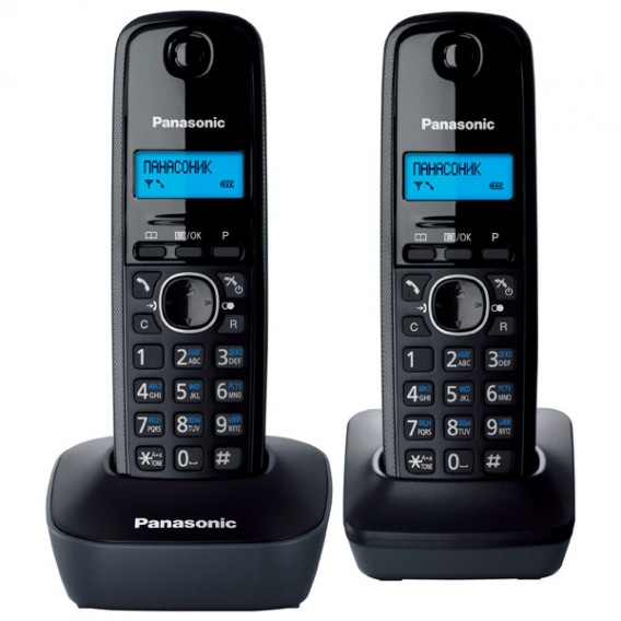 Телефон беспроводной Panasonic KX-TG1612RUH (2 трубки) черно-серый