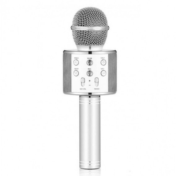 Микрофон со встр.колонкой для караоке (microSD, Bluetooth) WS-858/C-335 серебро