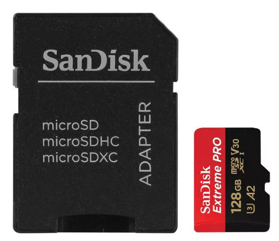Карта памяти microSDHC SanDisk 128Gb ExtremePro A2, V30, U3 200MB/s с адапт