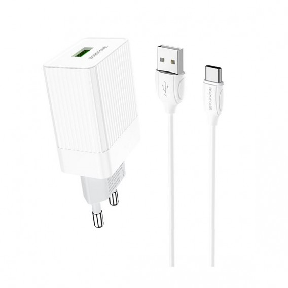 Адаптер сетевой с кабелем USB - Type-C 3A QC3.0 Borofone BA47A
