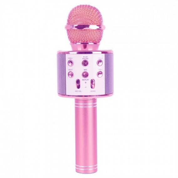 Микрофон со встр.колонкой для караоке (microSD, Bluetooth) WS-858/C-335 розовый