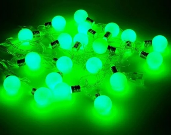 Гирлянда "Нить. Шарики матовые" 20LED, зеленая, 4,8м, прозр.шнур