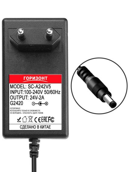 Блок питания Горизонт 24V 2A = 2A (5.5*2.5) SC-A242V5 для онл.кассы Эватор и др