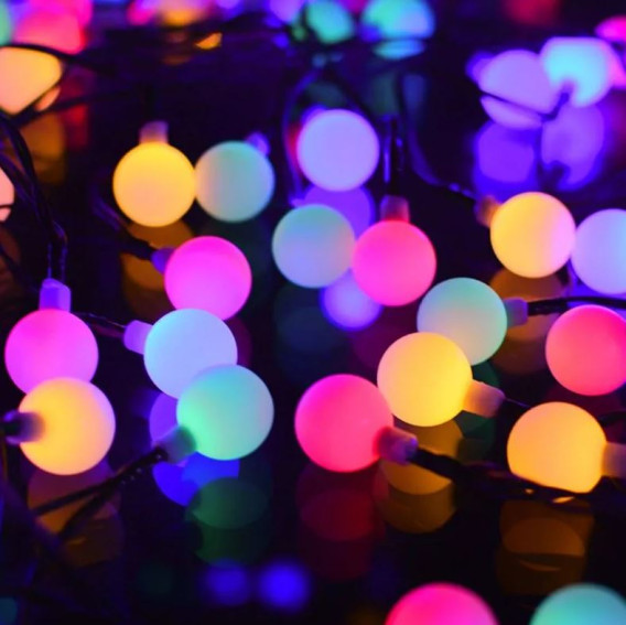 Гирлянда "Нить. Шарики" 100LED, матовые, мульти 7цв., 10м, чер.шнур Funray