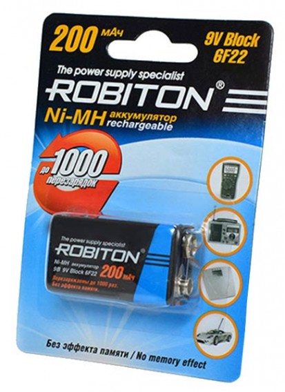 Аккумулятор Robiton 6F22 200mAh sh 1/22