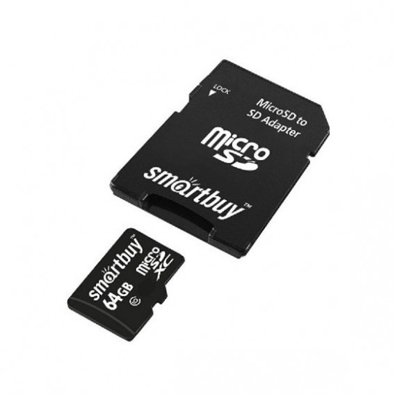 Карта памяти microSDHC SmartBuy 64Gb Class 10 с адаптером (SDXC)