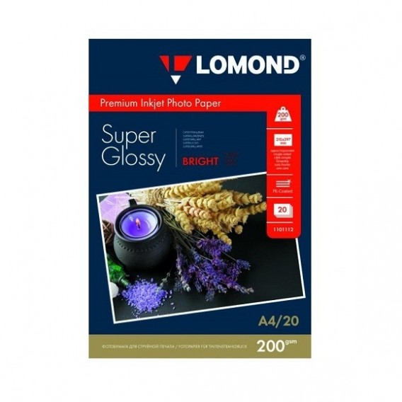 Бумага Lomond суперглянцевая A4, 200 г /20л ярко-белая (1101112) /38