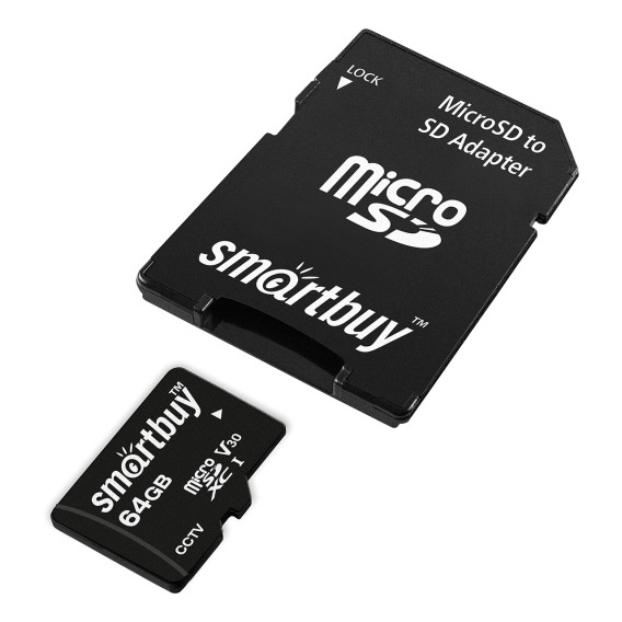 Карта памяти microSDXC SmartBuy 64Gb Class 10 U3 V30 с адапт (ВИДЕОНАБЛЮДЕНИЯ)