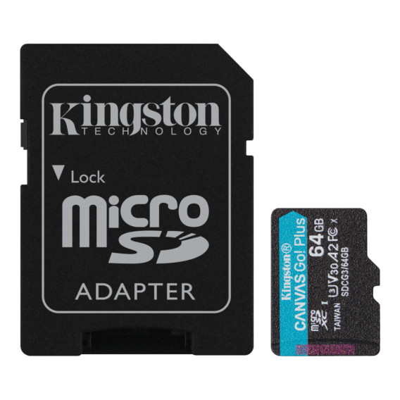 Карта памяти microSDHC Kingston 64Gb Class10 CanvasGo U3 V30 A2 с адапт