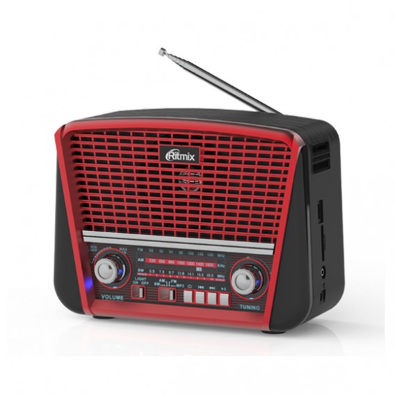 Радиоприемник Ritmix RPR-050 RED (Fm/USB/microSD/220V/2*R20) (15х21х8см)