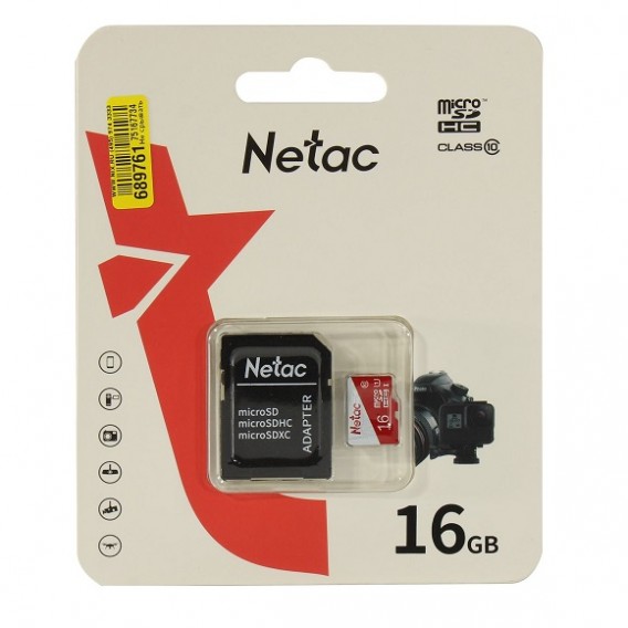 Карта памяти microSDHC Netac 16Gb P500 Eco Class 10 с адапт