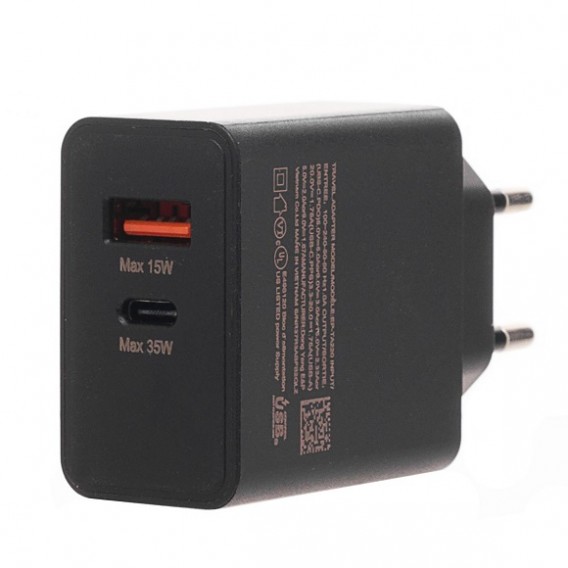 Адаптер сетевой Type-C + USB PD35W / 15W черный (212258)