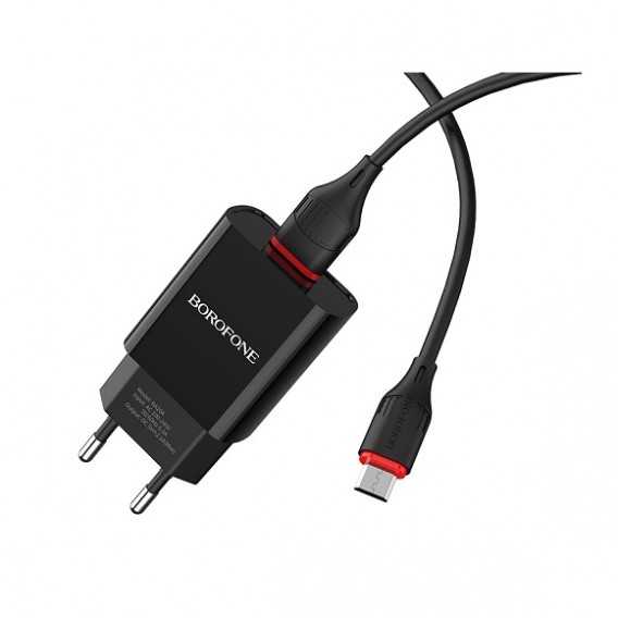 Адаптер сетевой с кабелем USB - microUSB 2.1A Borofone BA20A