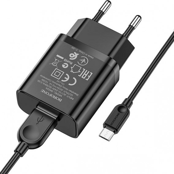 Адаптер сетевой с кабелем USB - microUSB 2.1A Borofone BA52A
