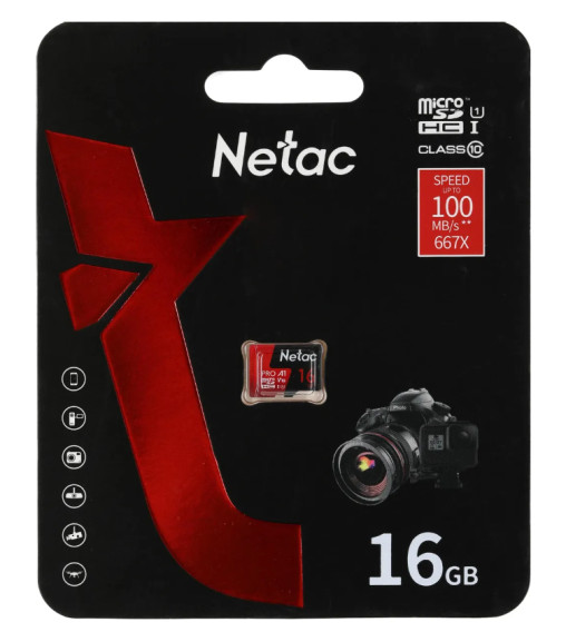 Карта памяти microSDHC Netac 16Gb Extreme Pro UHS-1 U1, V10 100MB/s с адап