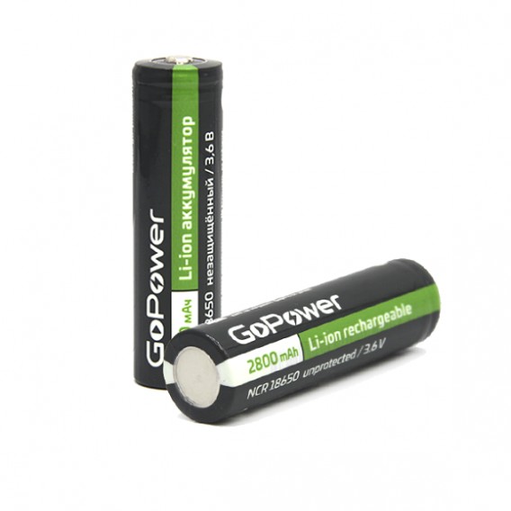 Аккумулятор Li18650 2800mAh 3.6V без защиты, выс. конт. GoPower