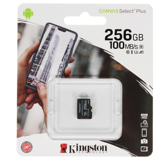 Карта памяти microSDHC Kingston 256Gb Class10 CanvasSelect Plus A1 без ад