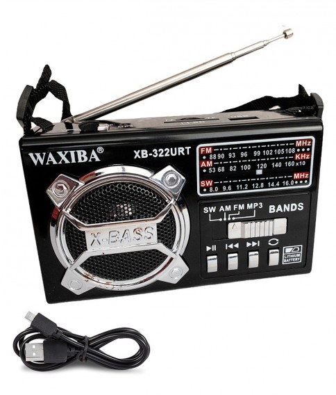 Радиоприемник Waxiba XB-322URT (акб/USB/3*R6) черный (13х8х4,5см)