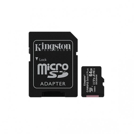 Карта памяти microSDHC Kingston 64Gb Class10 CanvasSelect Plus A1 с адапт