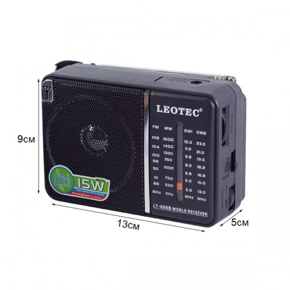 Радиоприемник Leotec LT-606B (2*R20 либо з/у 3V не в компл.) черный (9х13х5см)
