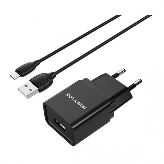 Адаптер сетевой с кабелем USB - microUSB 1A Borofone BA19A