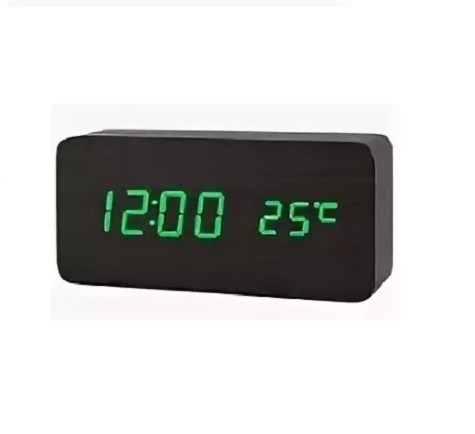 Часы настольные VST-862-4 зел.цифры, чер.корпус (дата, темп., будильник,4*ААА)