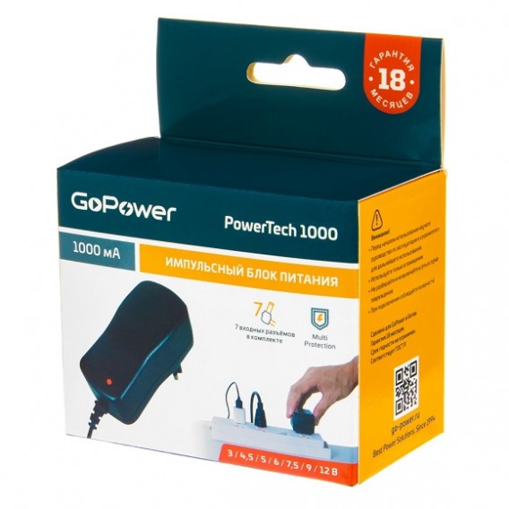 Блок питания GoPower PowerTech 1000 импул(1000mA 3,0/4,5/5,0/6,0/7,5/9,0/12,0V)