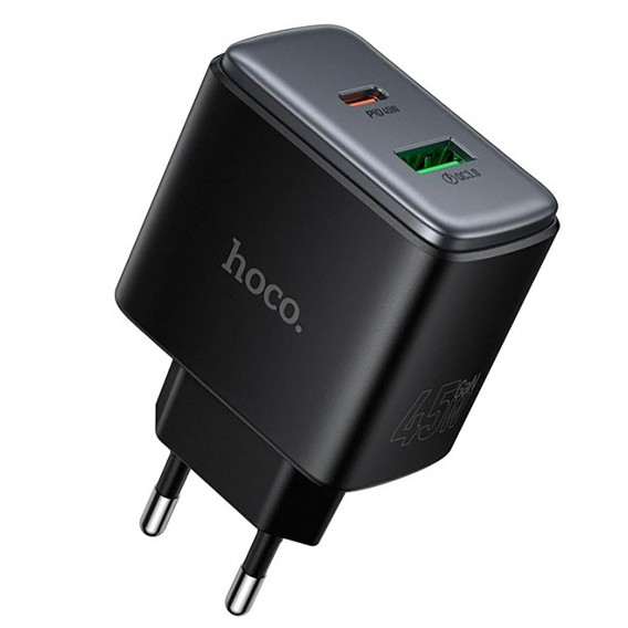 Адаптер сетевой Type-C + USB PD45W / QC3.0 Hoco C158A, черный